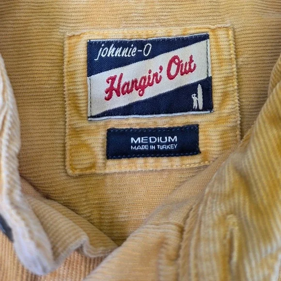 Johnnie-O Hangin Out Corduroy Shirt Mens Medium Mustard Yellow Long Sleeve - Picture 6 of 6